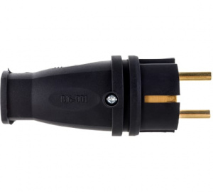 Каучуковая вилка ЭРА с заземлением VX10-B-IP44 16А IP44 прямая черная, Б0055414